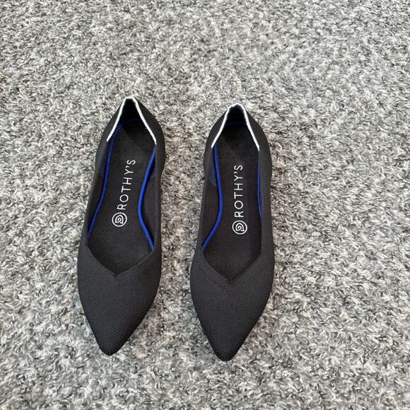 Rothys The Point Knit Stretch Comfort Pointed Slip On Flats Shoe Womens 8 Black - Picture 1 of 6